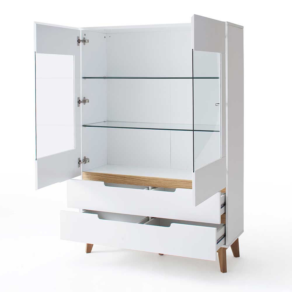 Design Highboard Cessma in Weiß Eiche furniert