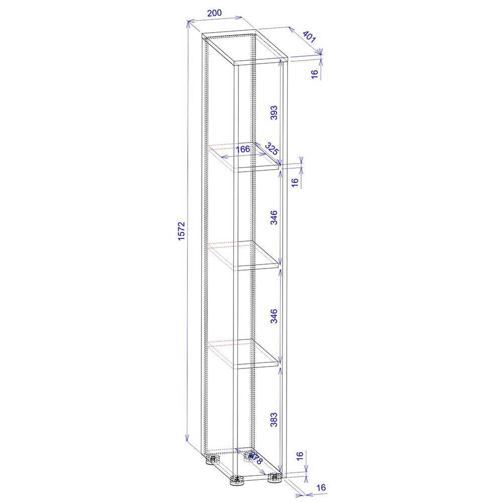 20x158x40 Schmales Regal mit vier Fächern - Nonessia