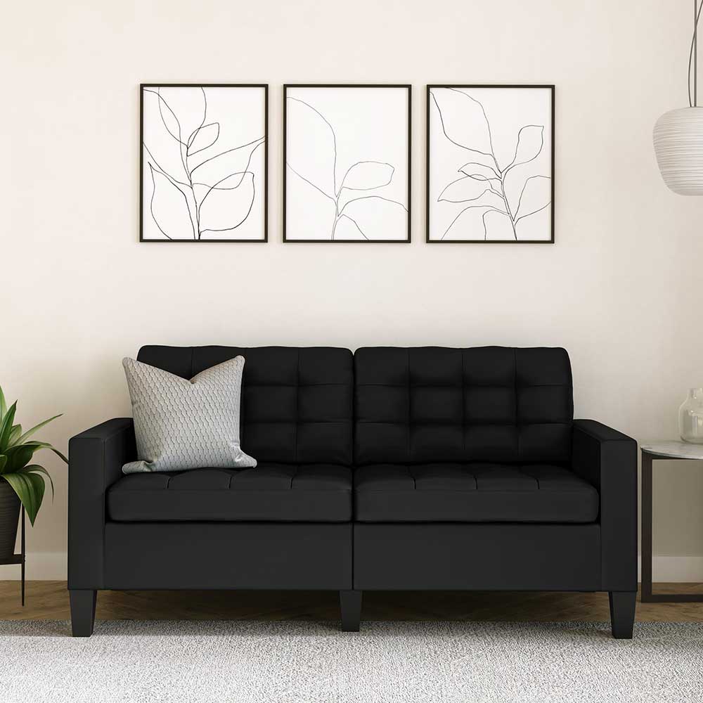 Retro Kunstledersofa in Schwarz - Mengiz