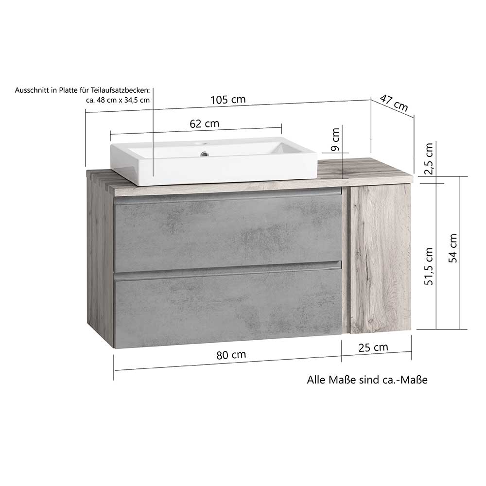 Design Waschtisch mit Aufsatzbecken - Mia