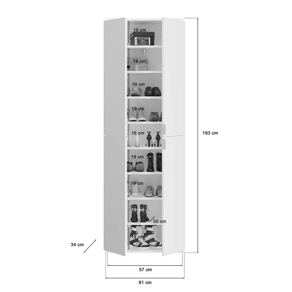 Kompakter Kleiderschrank 122x193x34 cm - Ejulia (zweiteilig)