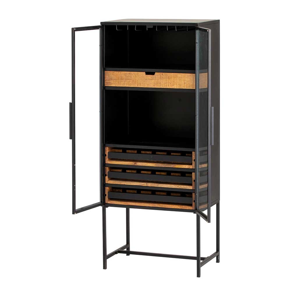 66x160x42 Industrial Barschrank in Schwarz & Natur - Canduss