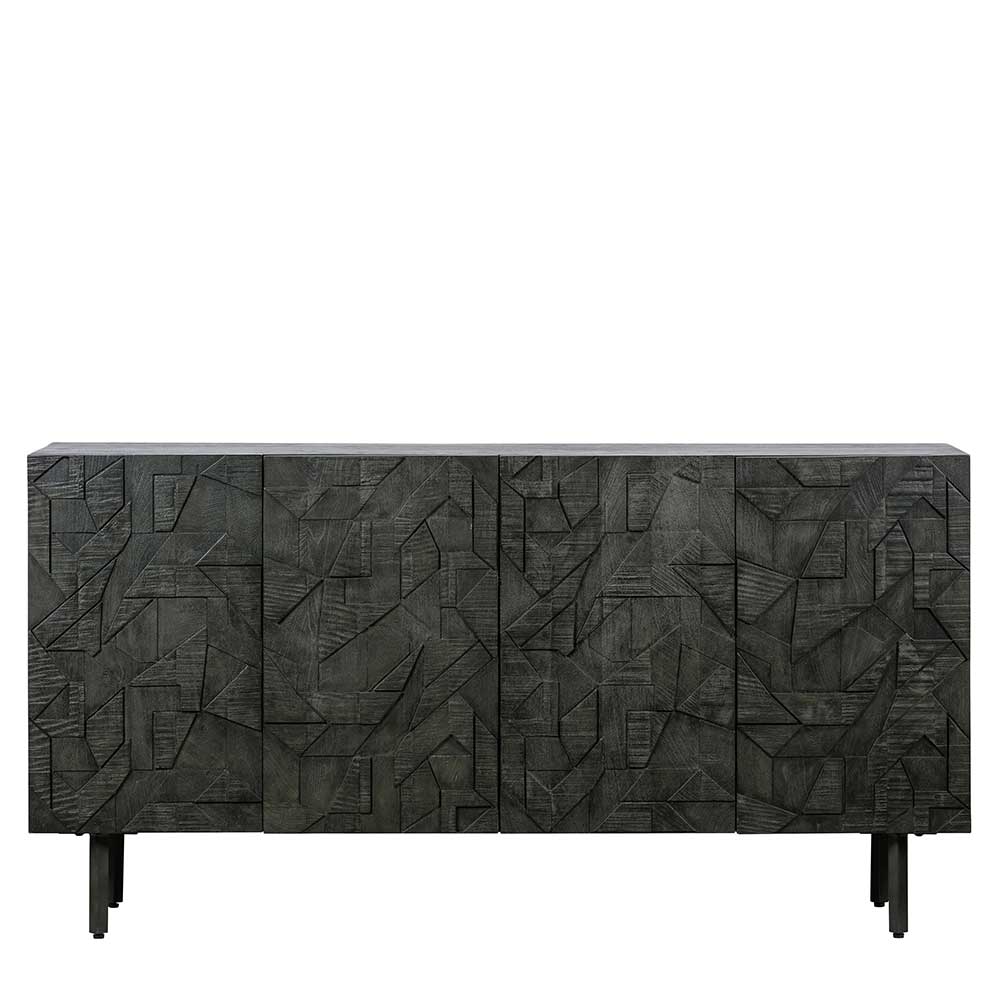 Schwarzes Sideboard mit Schnitzereien Front - Eiken