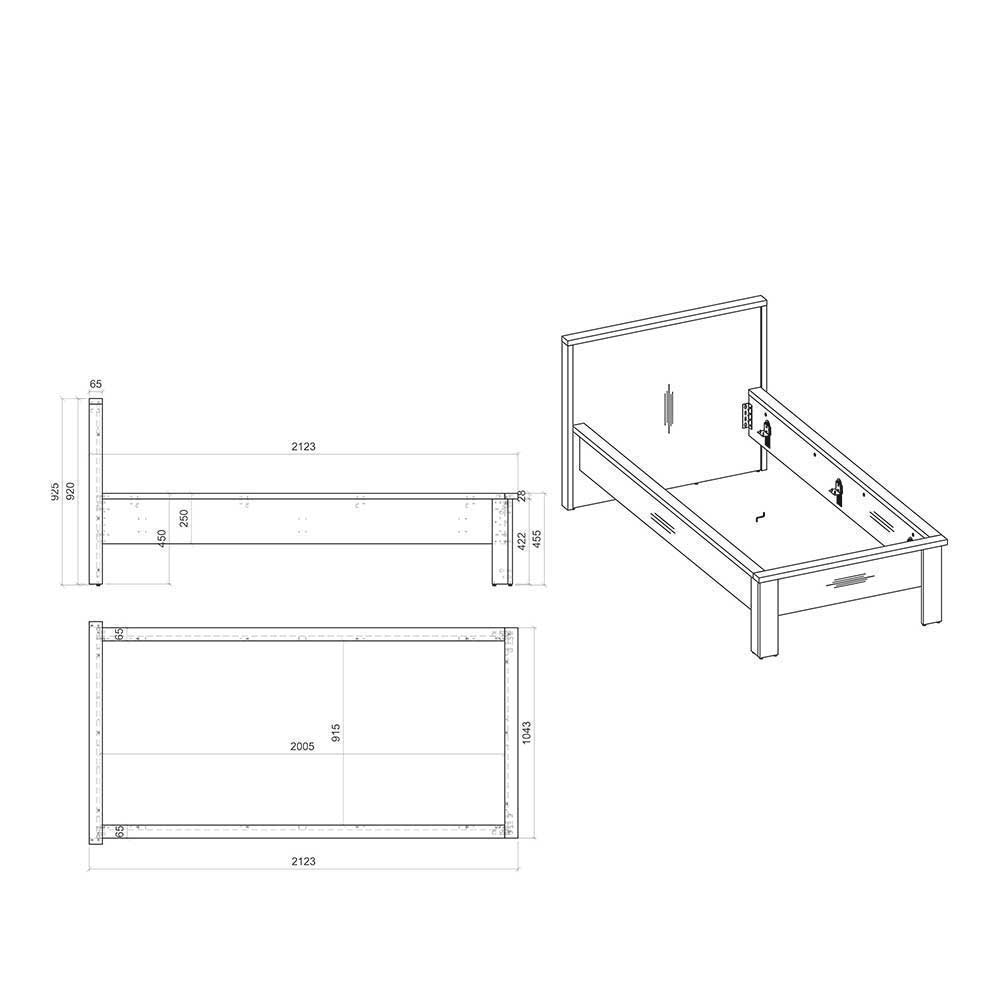 Schlafzimmermöbel Set mit 90x200 Bett - Tramos (vierteilig)