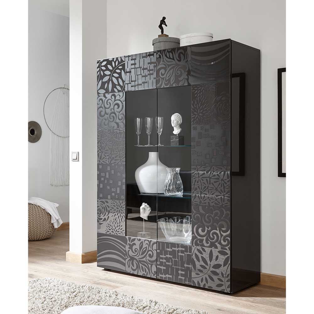 Design Hochglanz Vitrine in Anthrazit - Ipatal