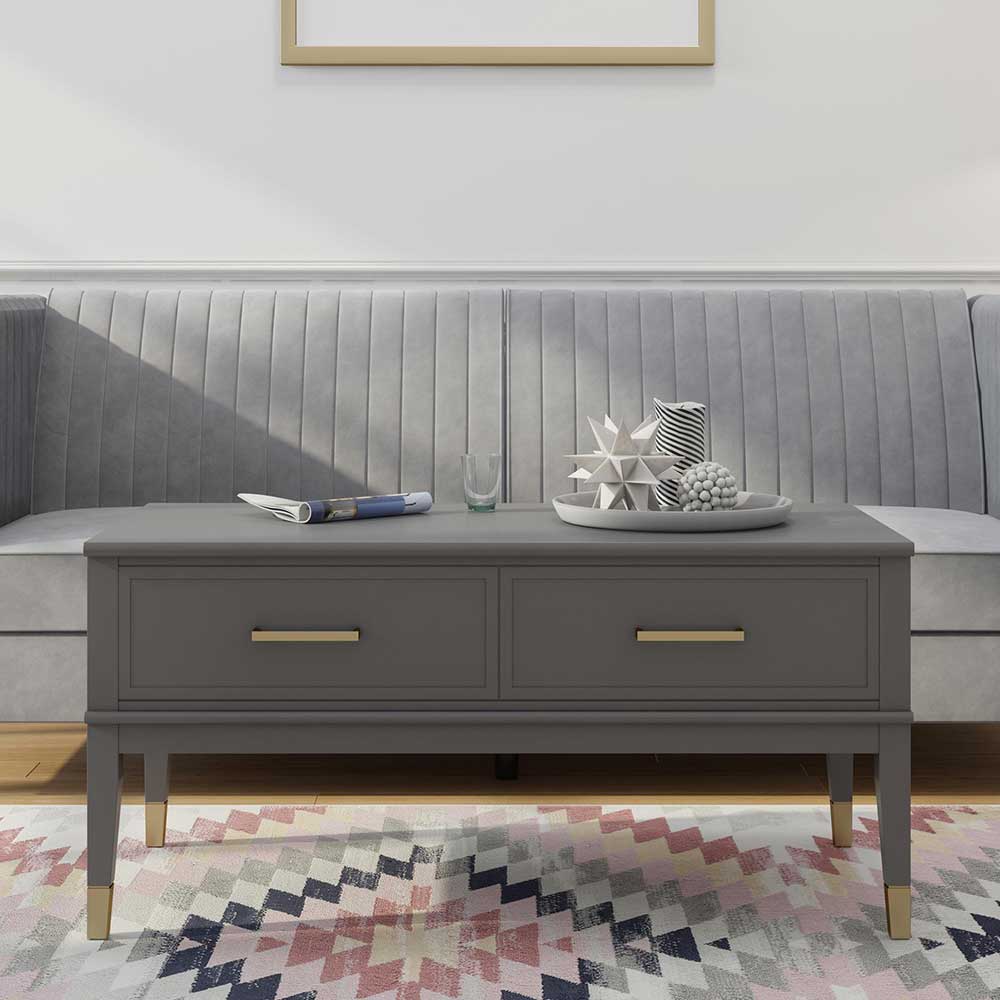 Funktioneller Couchtisch in Grau & Gold - Obbo