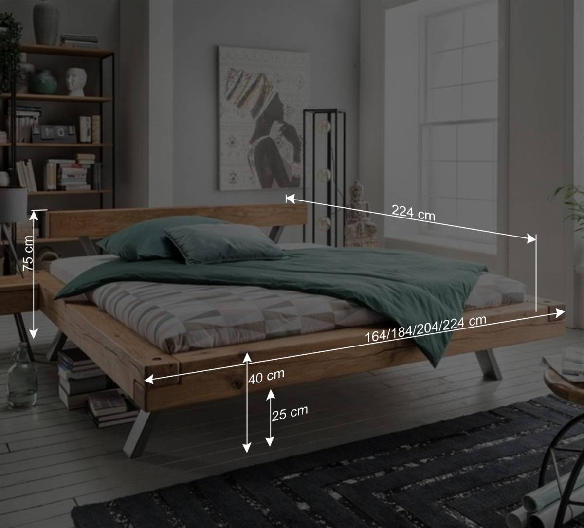 Topp Industry Doppelbett mit Wildeiche Balken - Haveling