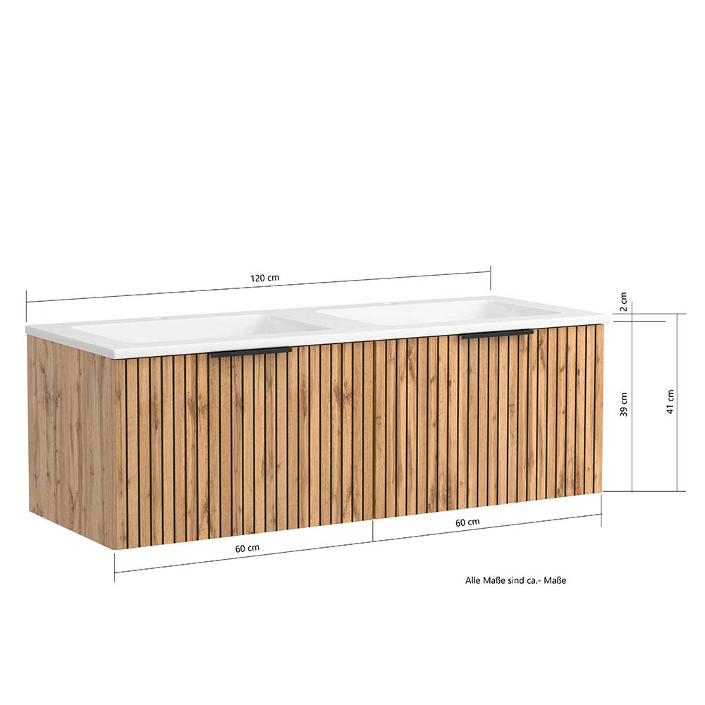 Waschtischschrank mit Doppel-Einlassbecken - Crystoga