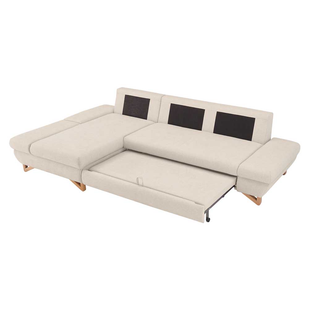 L-Sofa mit Schlaffunktion in Creme & Buche - Baonga