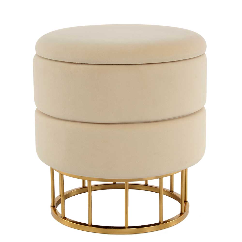 Runder Stauraum Hocker in Creme & Gold - Loeesa