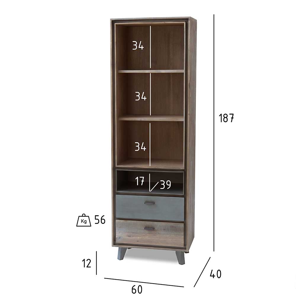 60cm breites Regal in Akazie & Grau - Cevesta