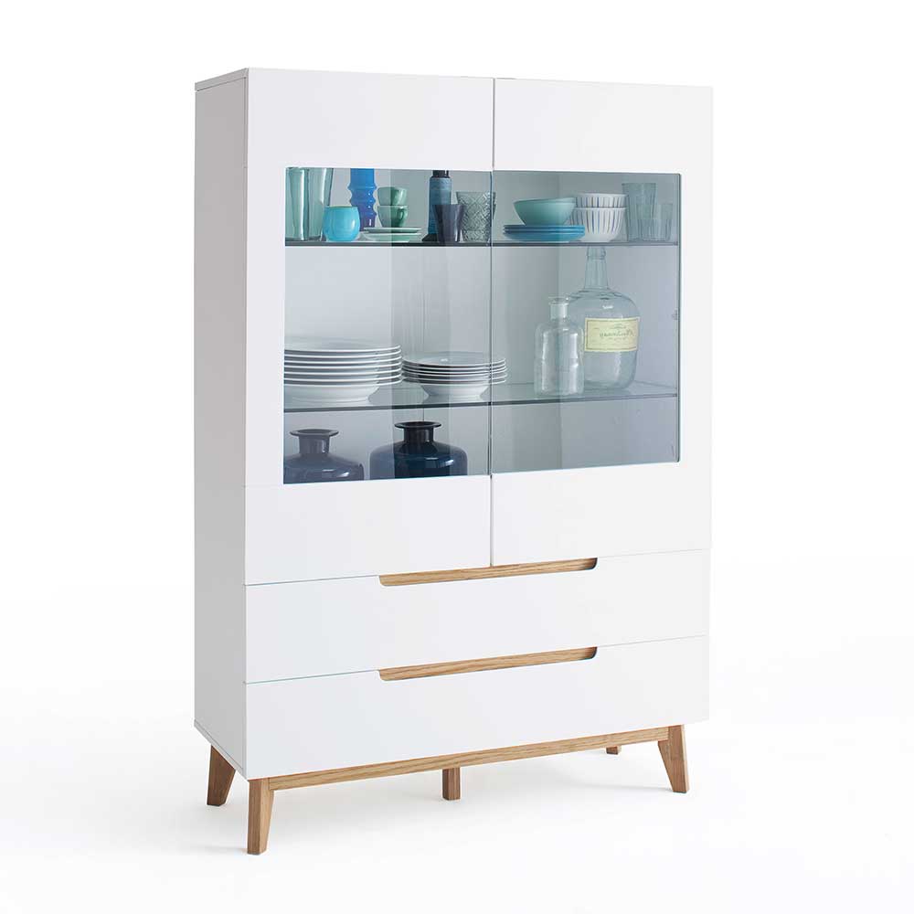 Design Highboard Cessma in Weiß Eiche furniert