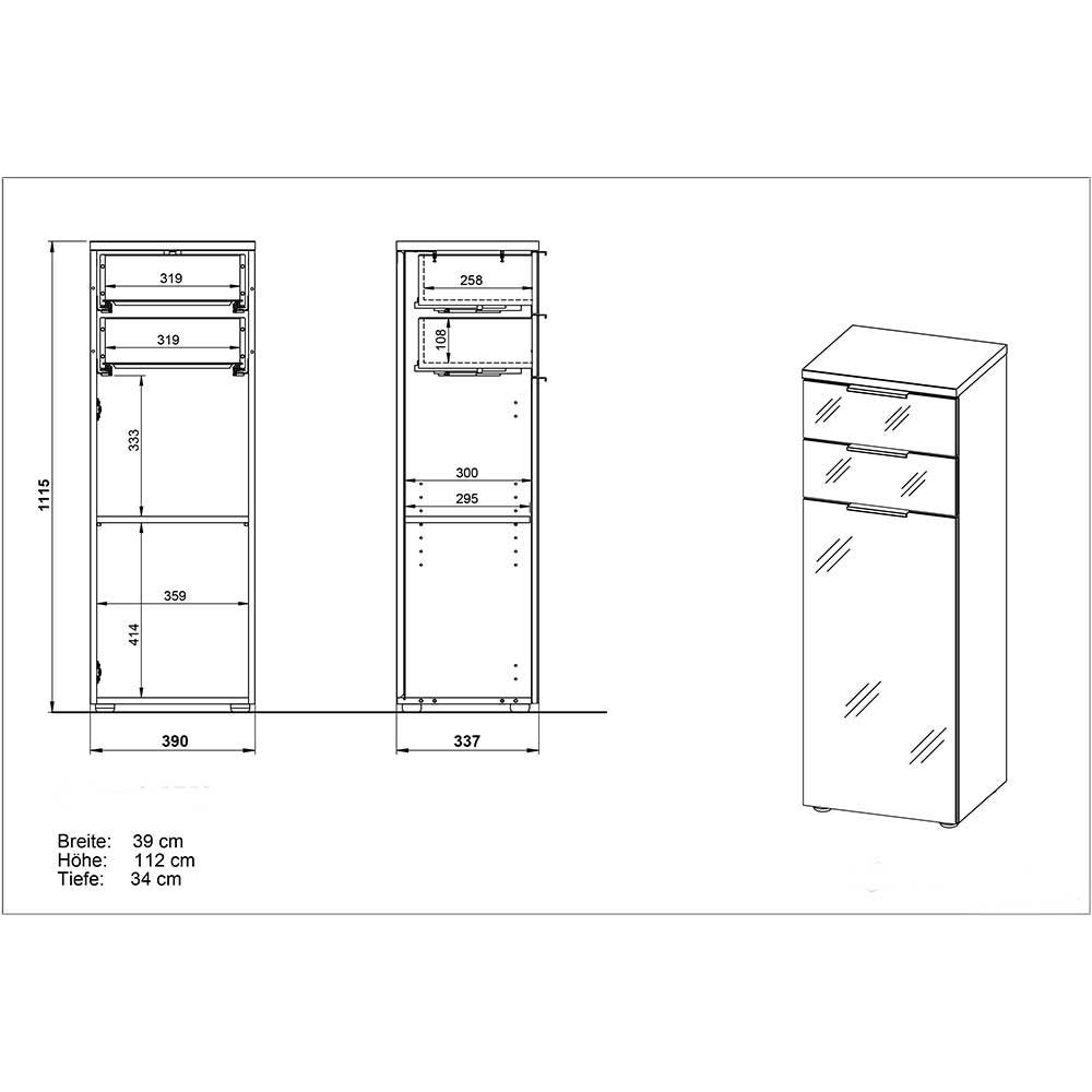 39x112x34 Badschrank in Weiß & Eiche - Etosia