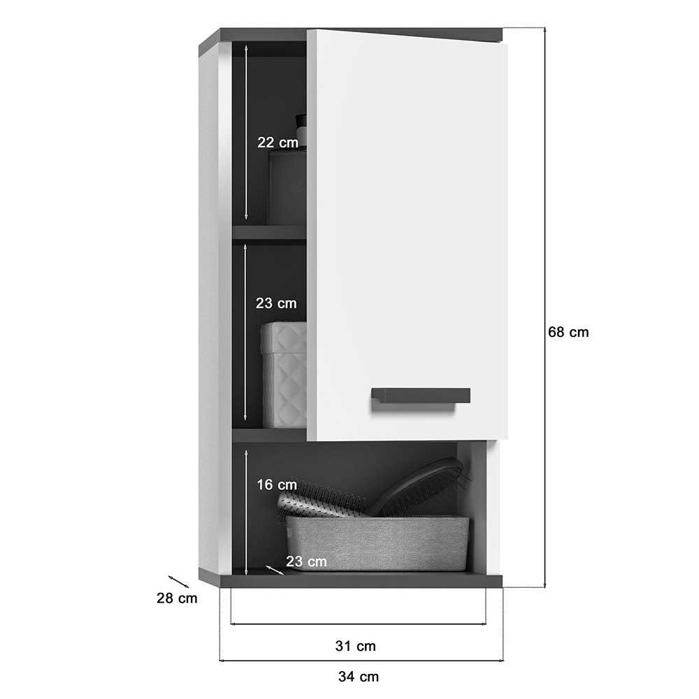 Bad Oberschrank in Weiß & Anthrazit - Jannick