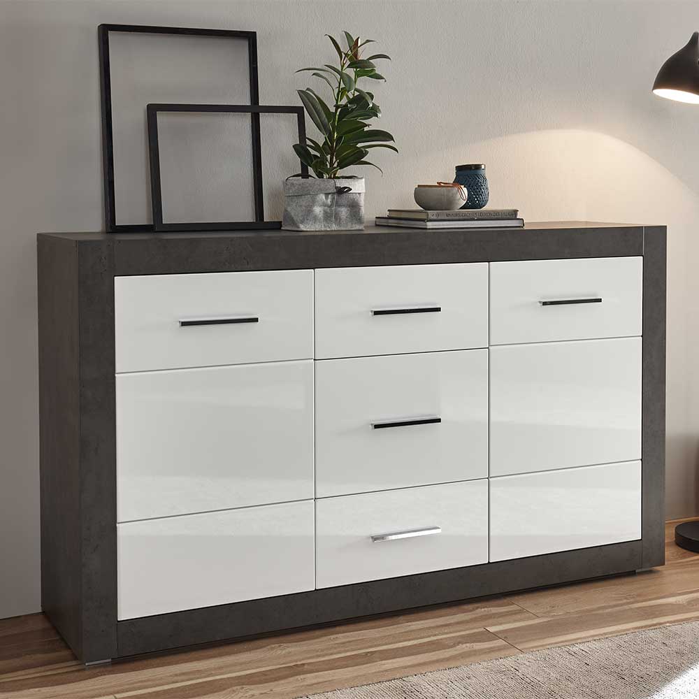 97cm hohes Hochglanz Sideboard in Weiß - Istensa