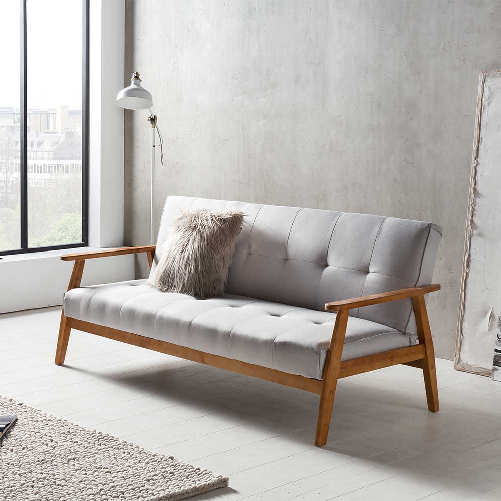 Graues Sofa mit Holzgestell Eiche - Florynn