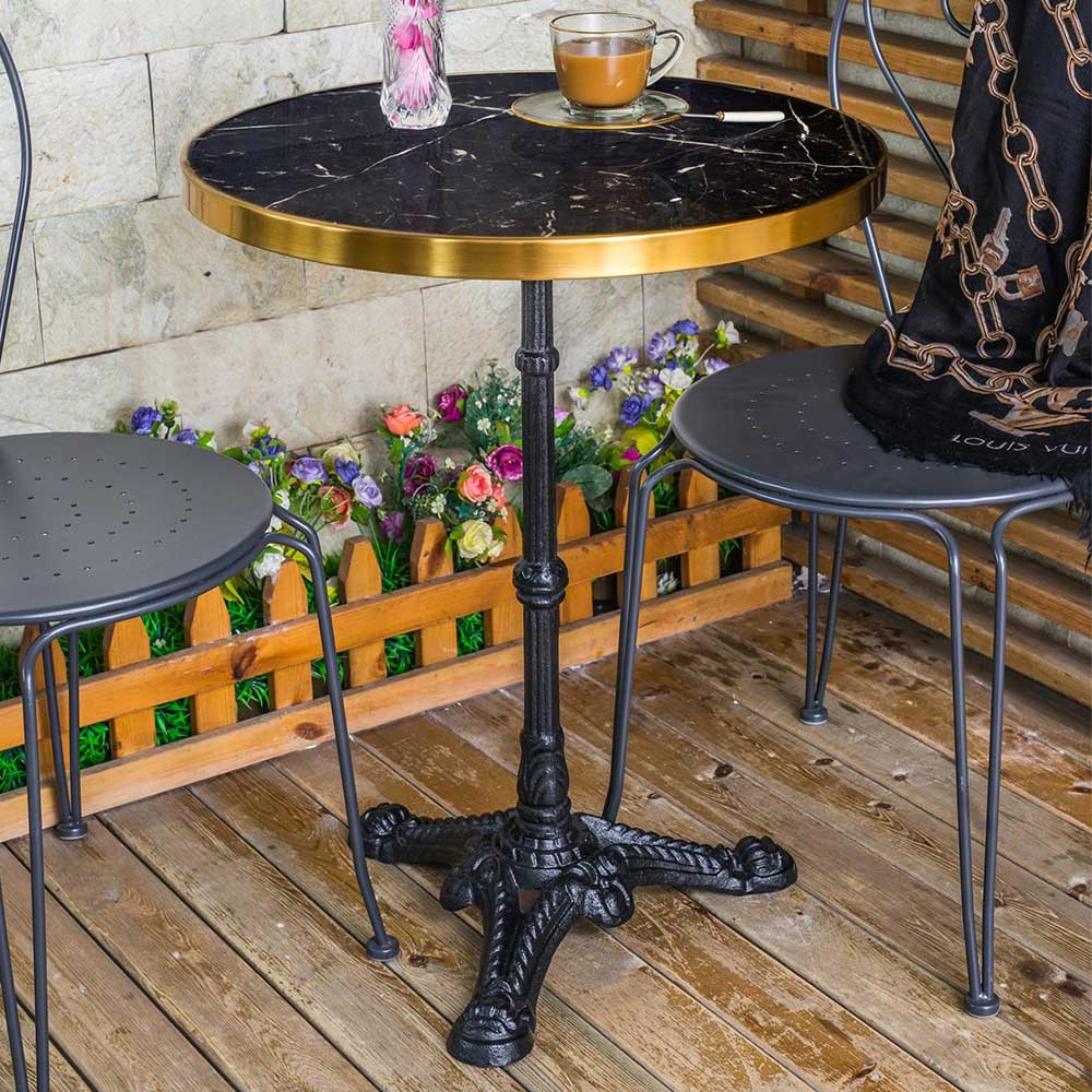 57x71x57 Vintage Bistrotisch aus Marmor in Schwarz - Mally