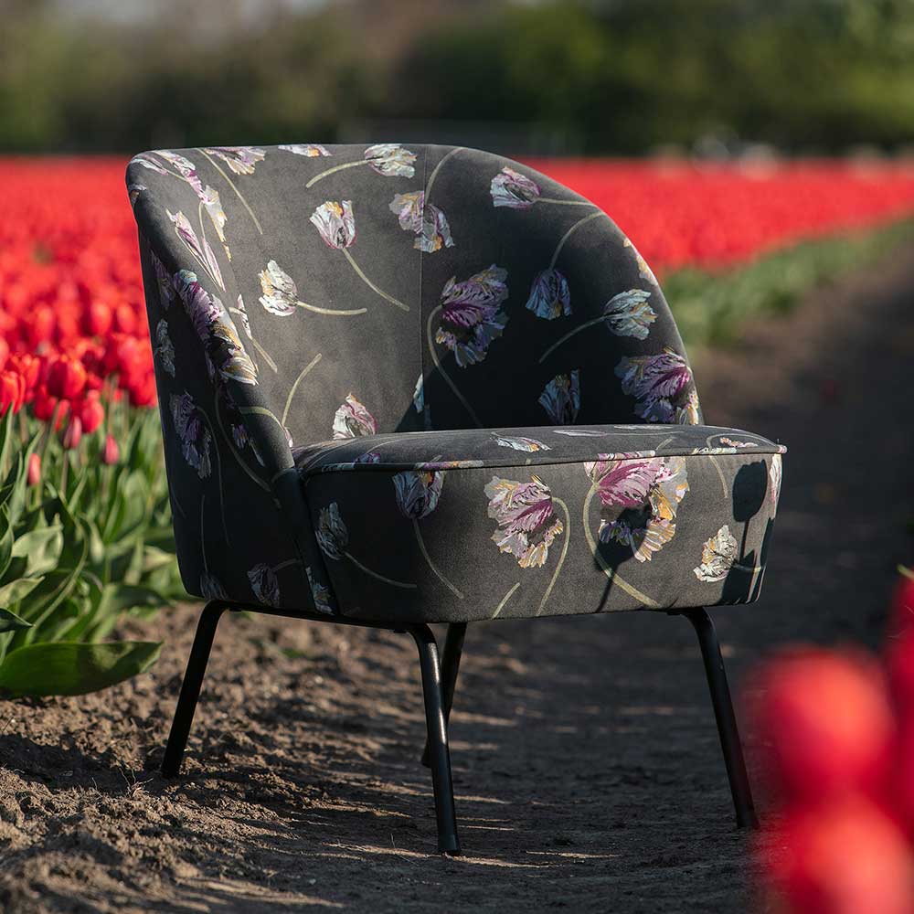 Grauer Samt Sessel mit Tulpen Lila - Kiyoshi