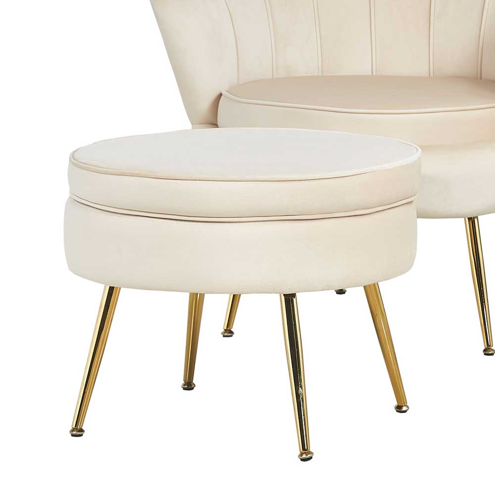 Hocker in Beige Samtbezug - Mamba