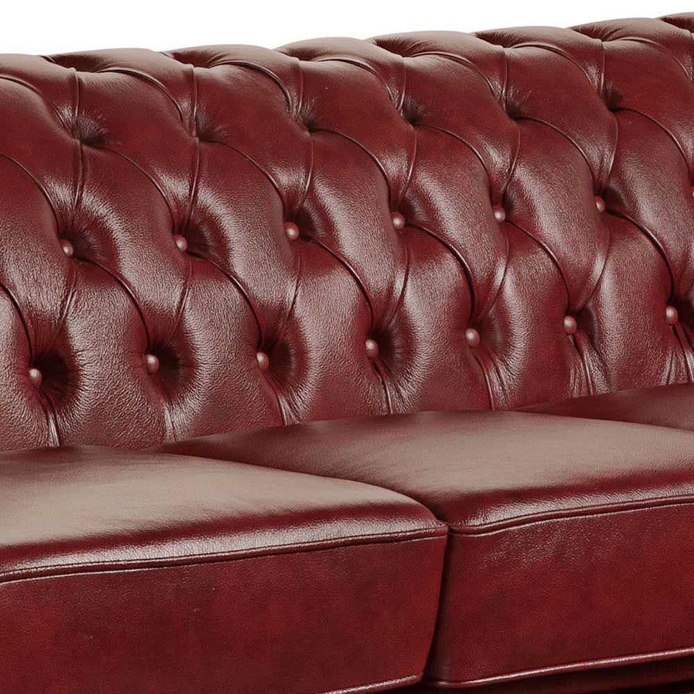 Chesterfield Couch in Dunkelrot Leder - Tuguda