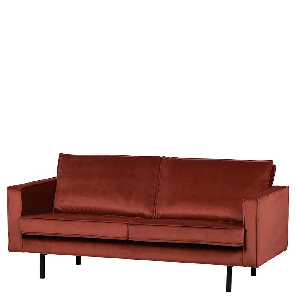 Retro Design 2er Couch in Rotbraun Samt - Enzing