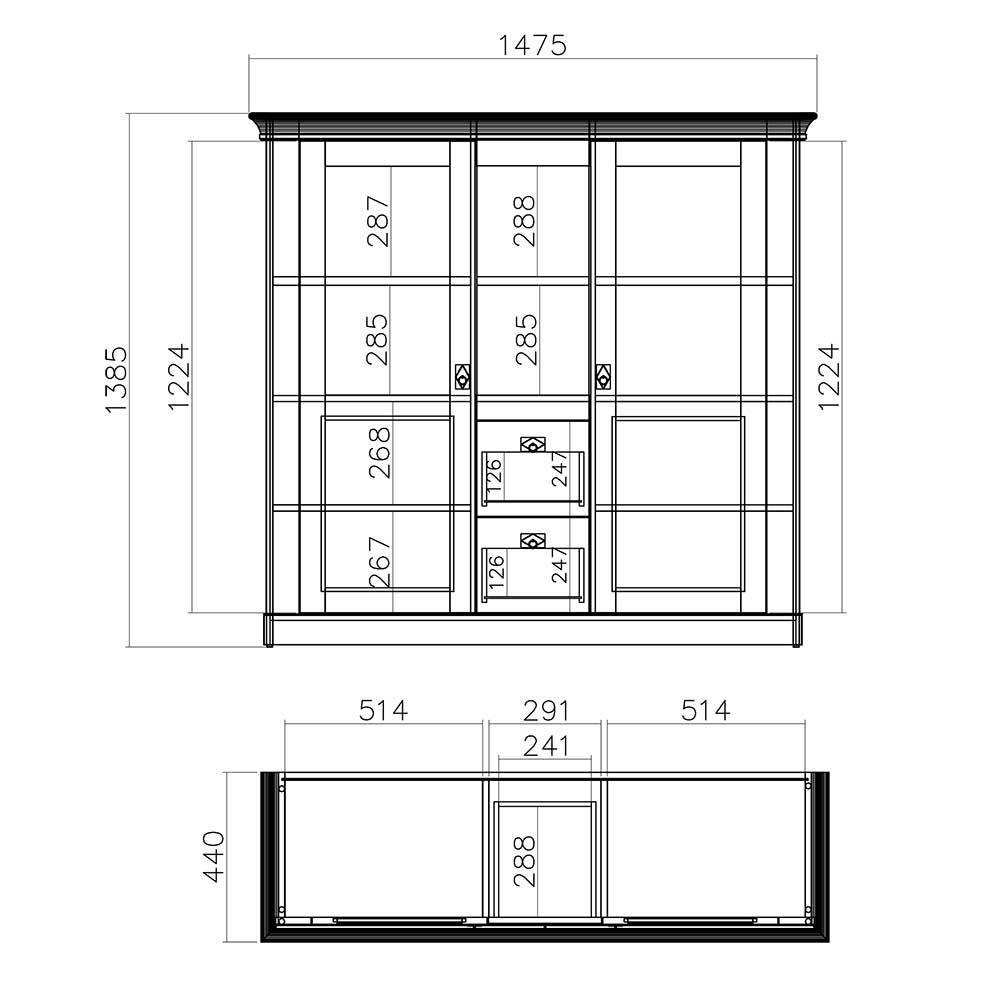 148x139x44 Landhaus Highboard zweifarbig - Diatara