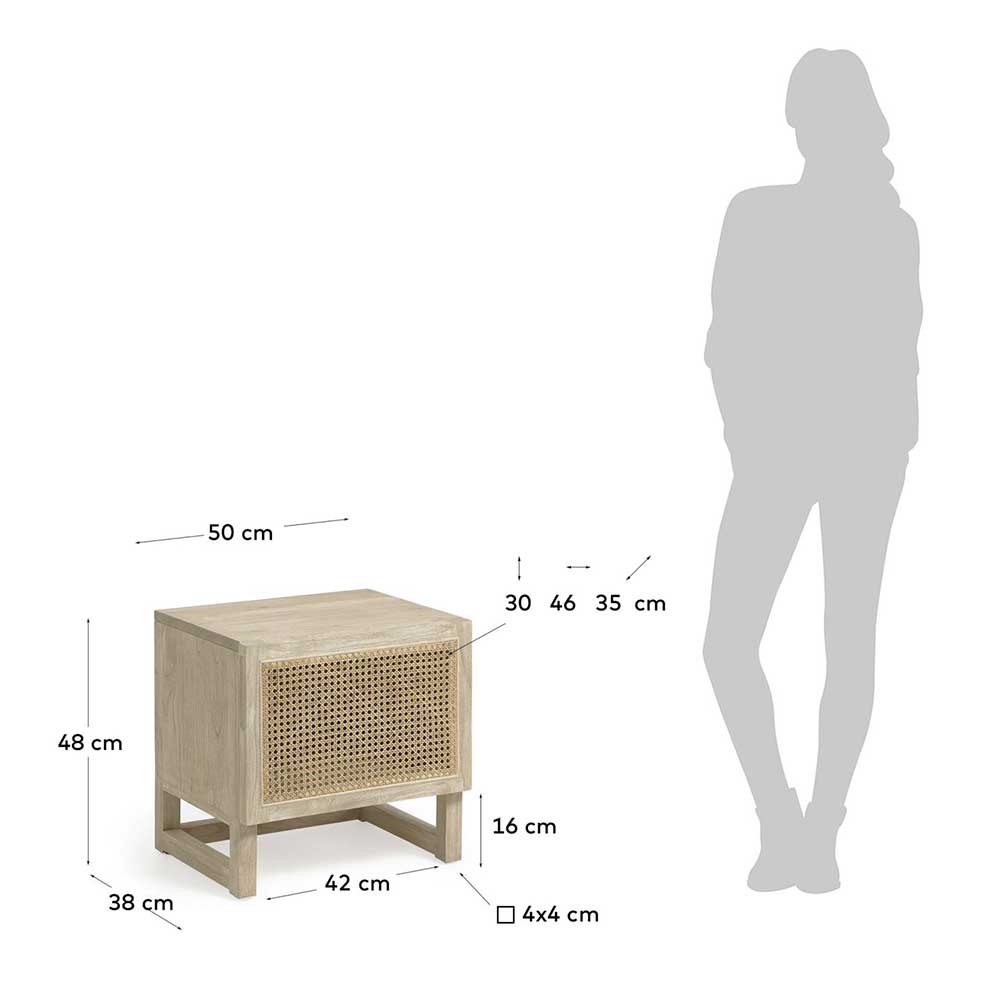 1-türiger Nachtschrank mit Rattan Wiener Geflecht - Bertino