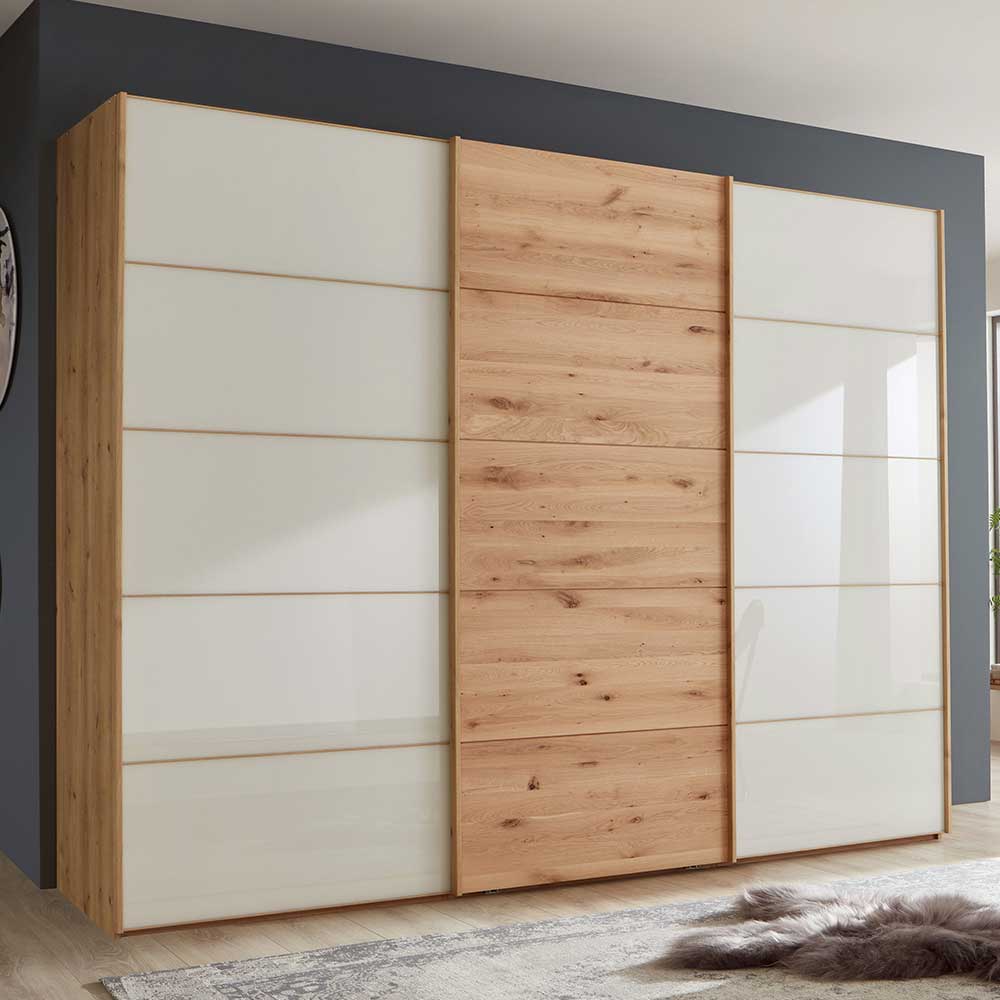 300 cm breiter Schwebetürenschrank mit Glas Beige - Placonia