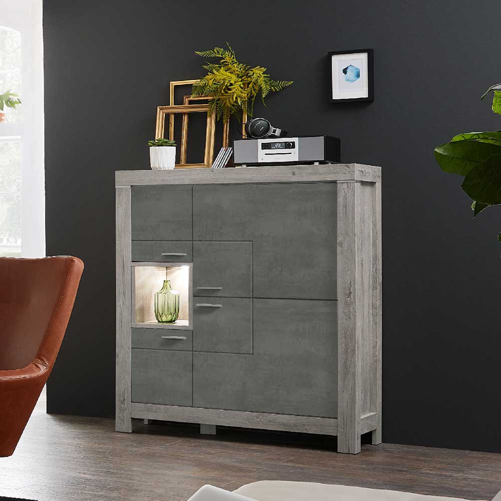 140 cm hohes Highboard Marinda mit LED Licht