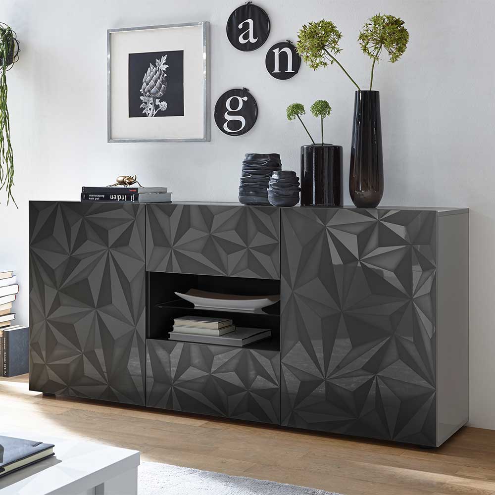 Dunkelgraues Design-Sideboard in Hochglanz lackiert - Kuriasna