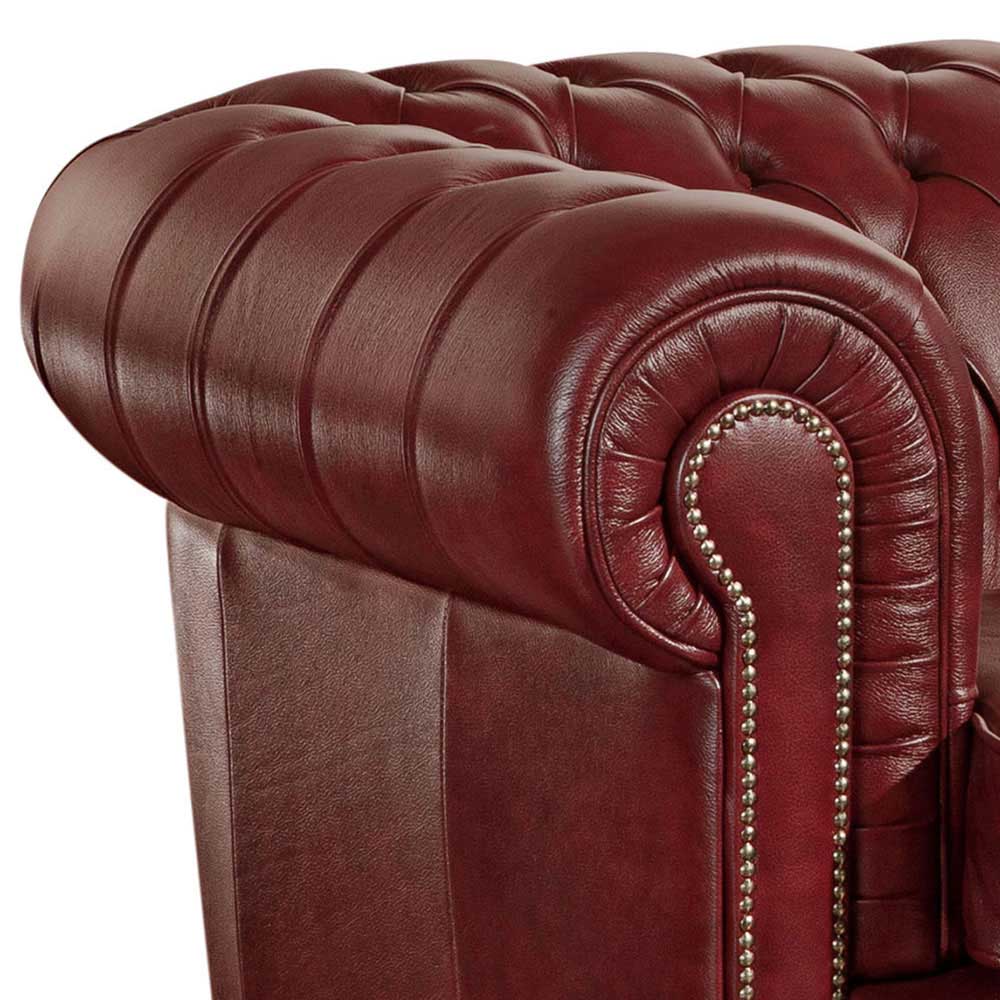 Chesterfield Couch in Dunkelrot Leder - Tuguda