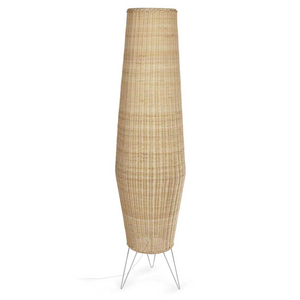 Rattan Stehleuchte aus Geflecht in Beige - Abelonia