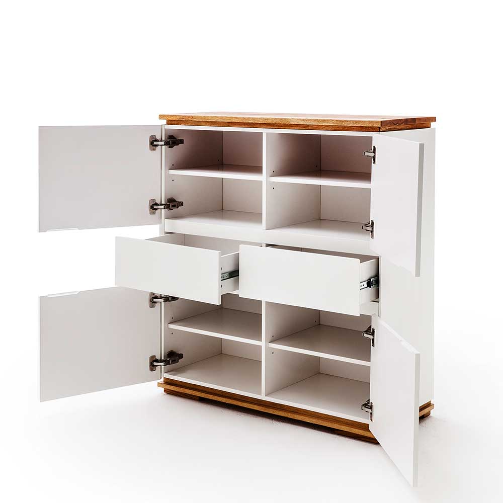 Mattweißes Highboard mit Asteiche massiv - Vangels