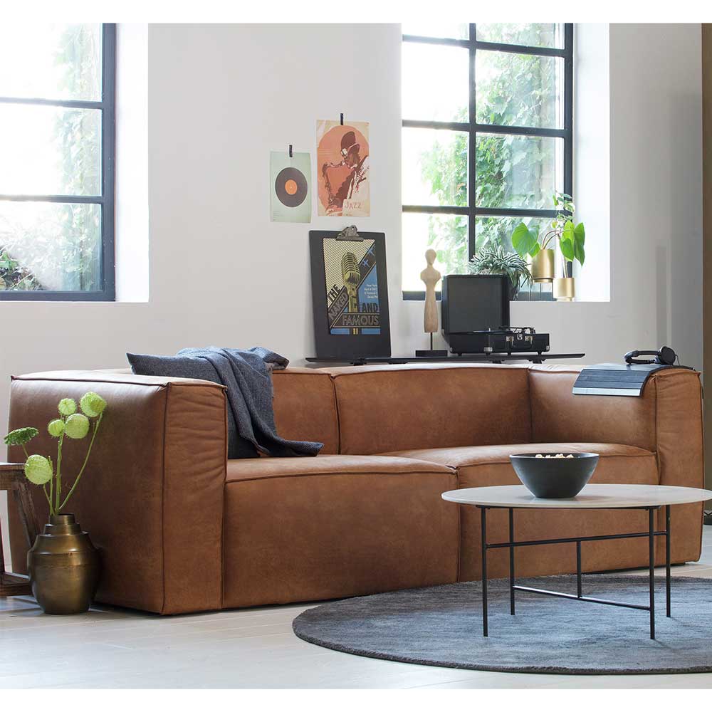 Recyclingleder 4-Sitzer Sofa in Cognac Braun - Miloris