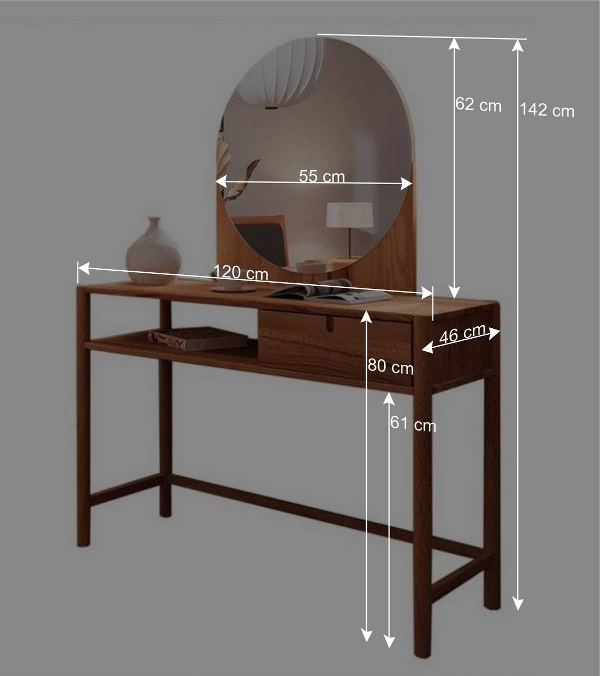 Design Schminktisch aus Wildbuche massiv - Indrya