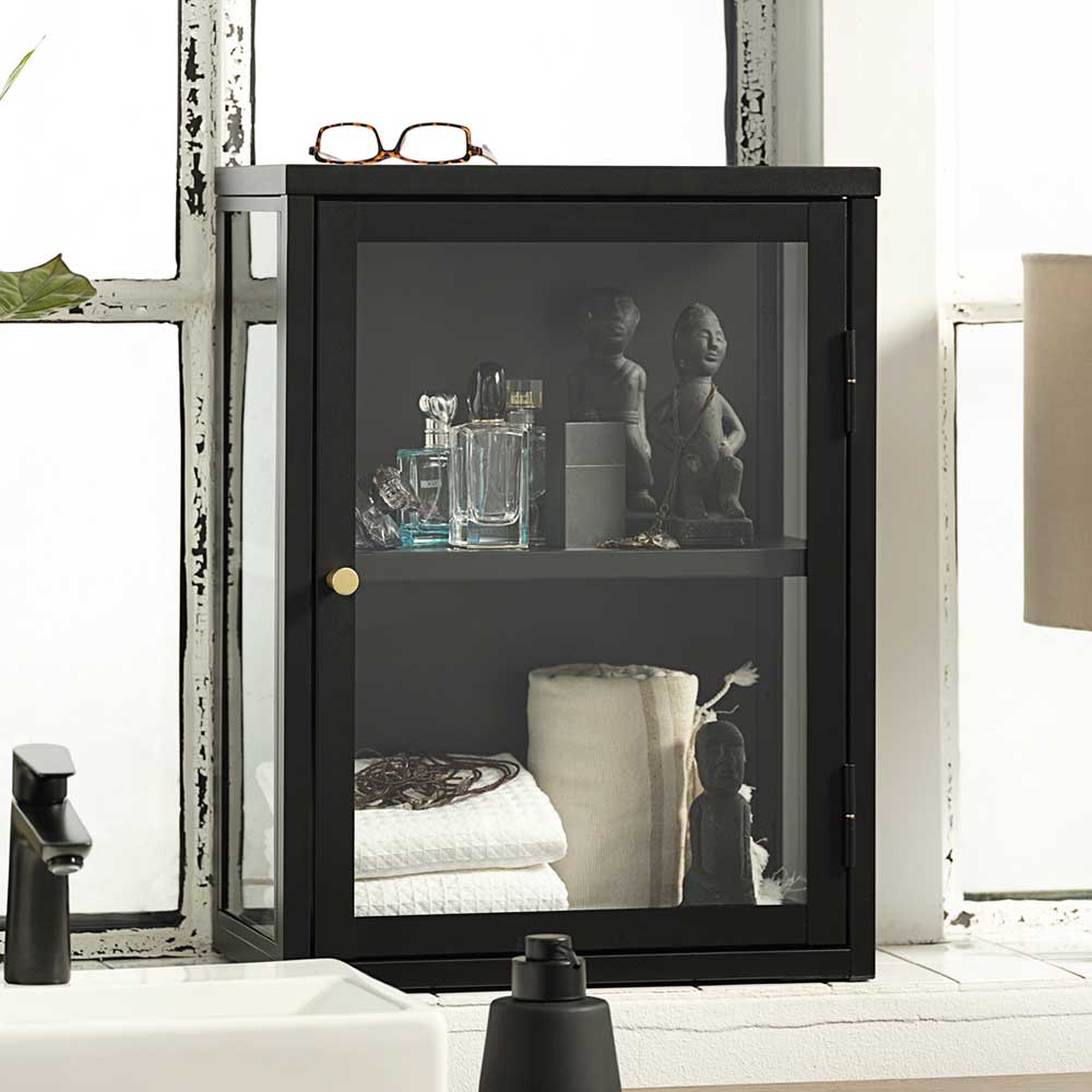 45x60x25 Hängende Vitrine aus Metall in Schwarz - Butoaie