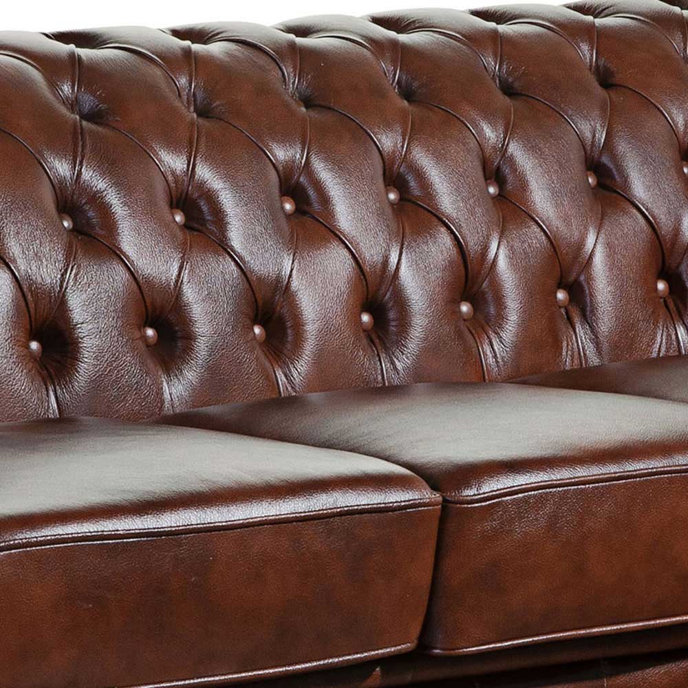 Chesterfield Sofa aus braunem Leder - Pluna