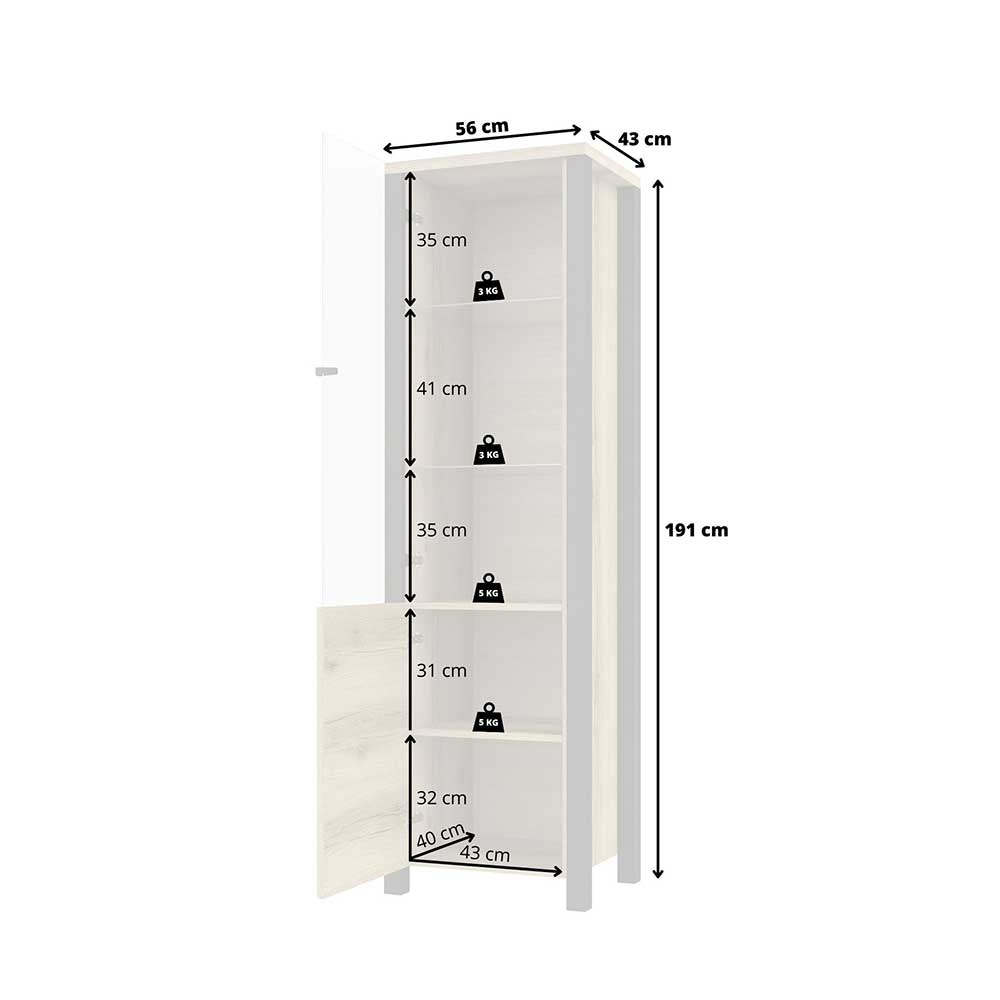 Schmale Schrank Vitrine in Eiche NB & Schwarz - Kanellas