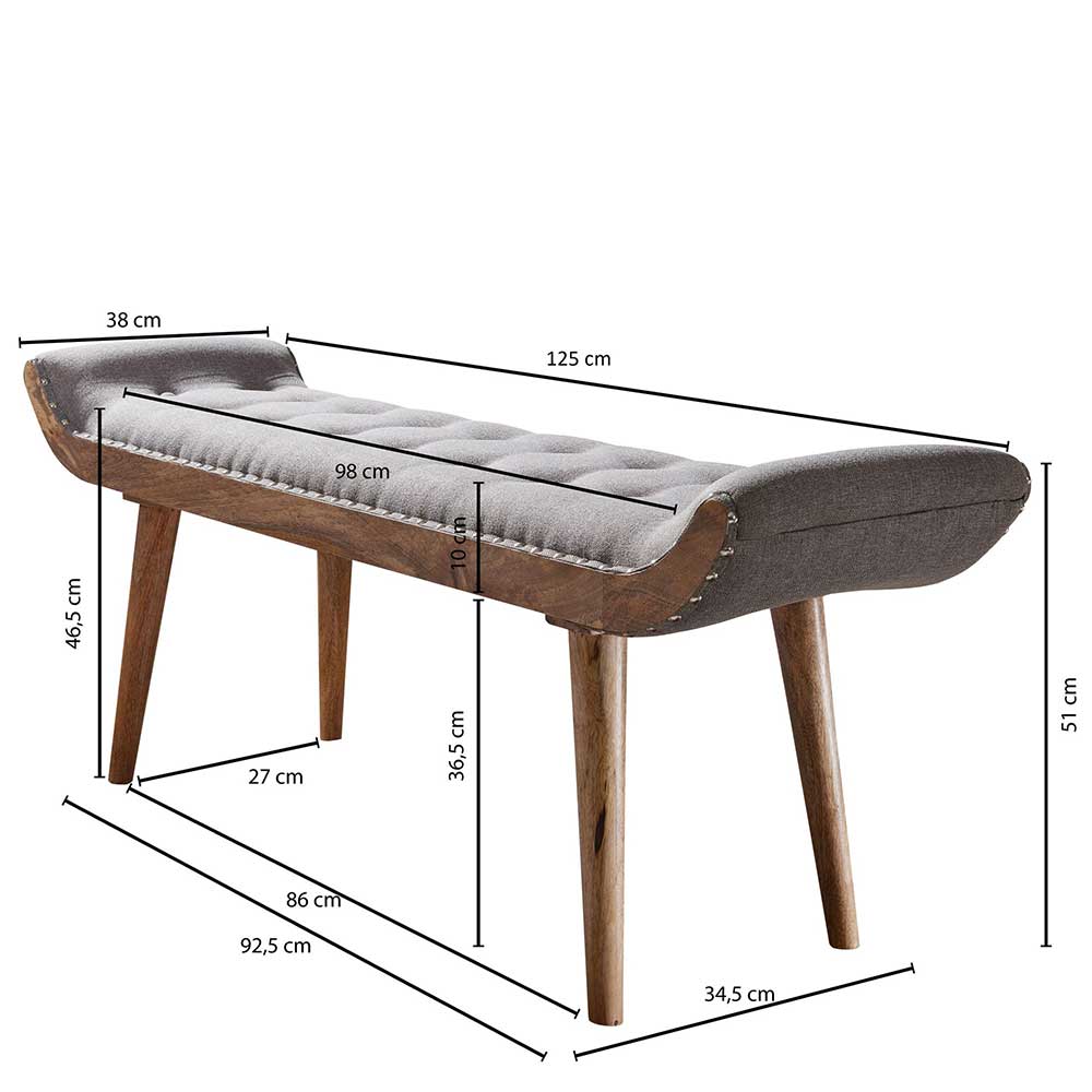 Gepolsterte Sitzbank in Grau Stoffbezug - Dattilon