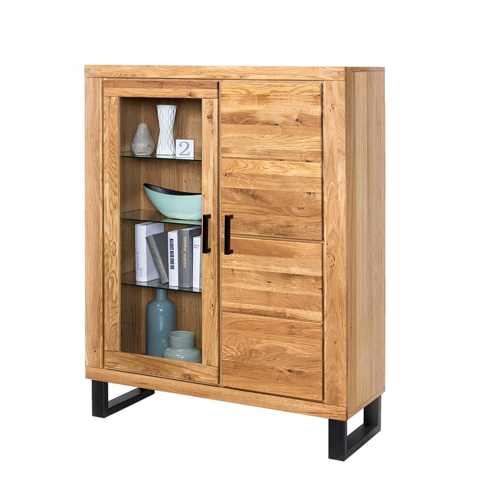 Teilmassives Highboard einseitig Glas - Arello