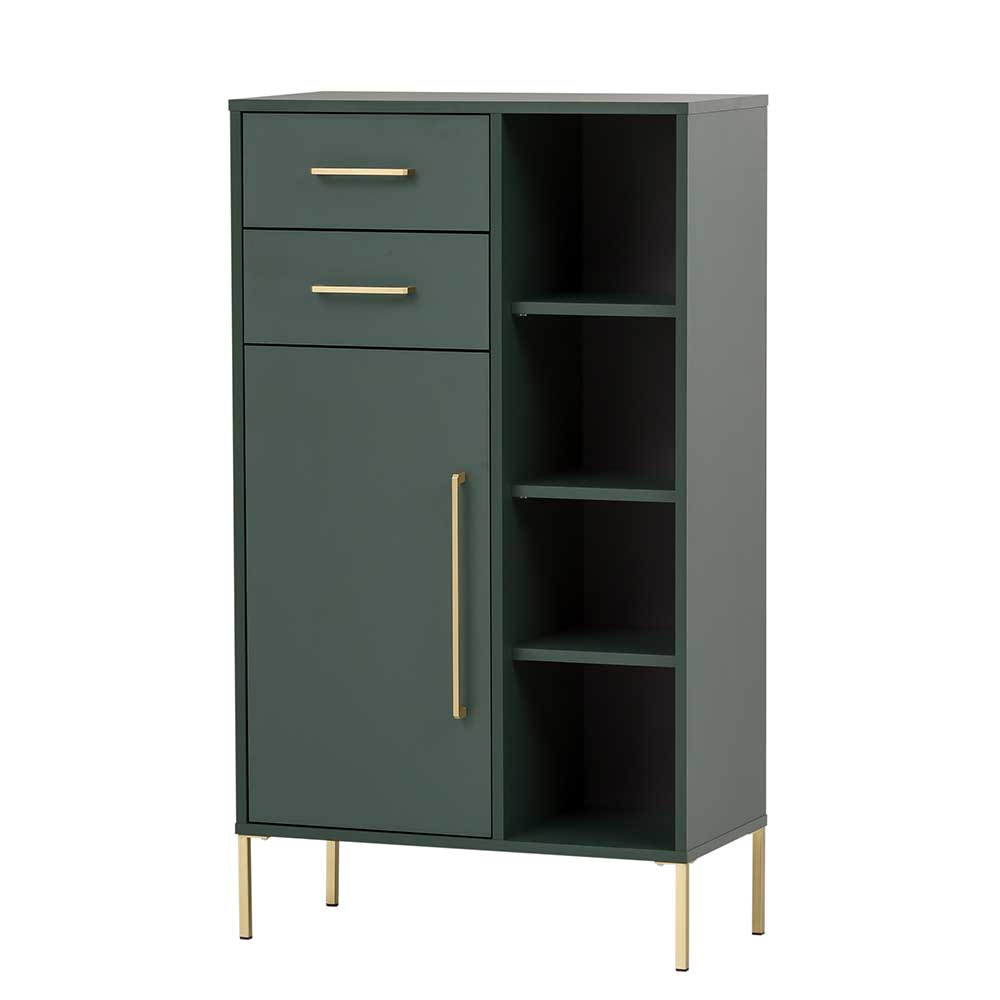 Badezimmer Highboard in Dunkelgrün & Gold - Aqua