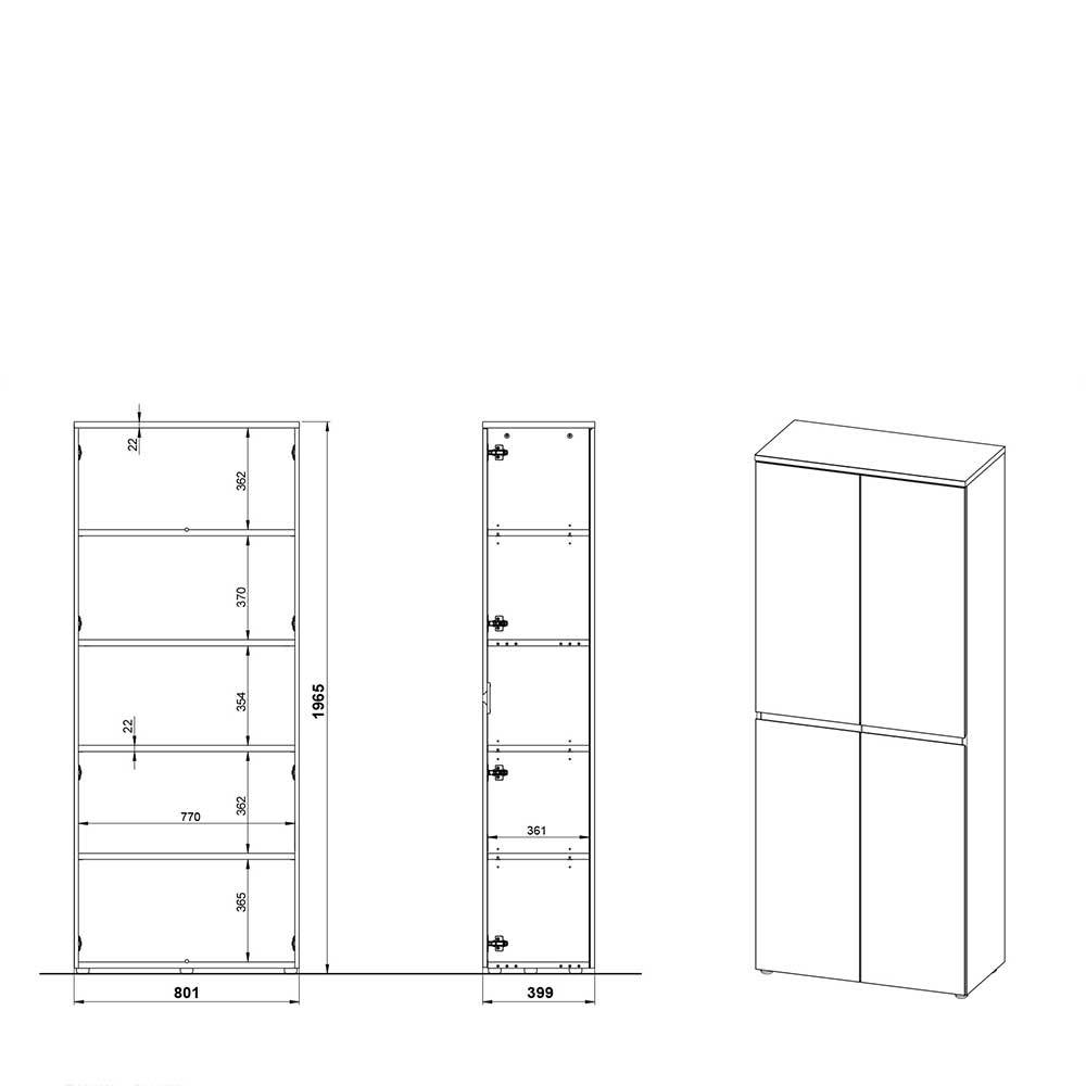 80x197x40 2-türiger Aktenschrank in Wildeiche Optik - Contrage