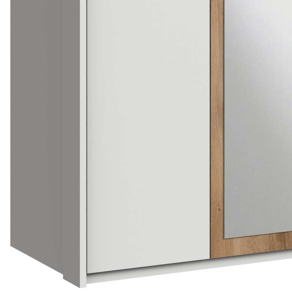 Weißer Kleiderschrank mit Plankeneiche 225 cm breit - Leela