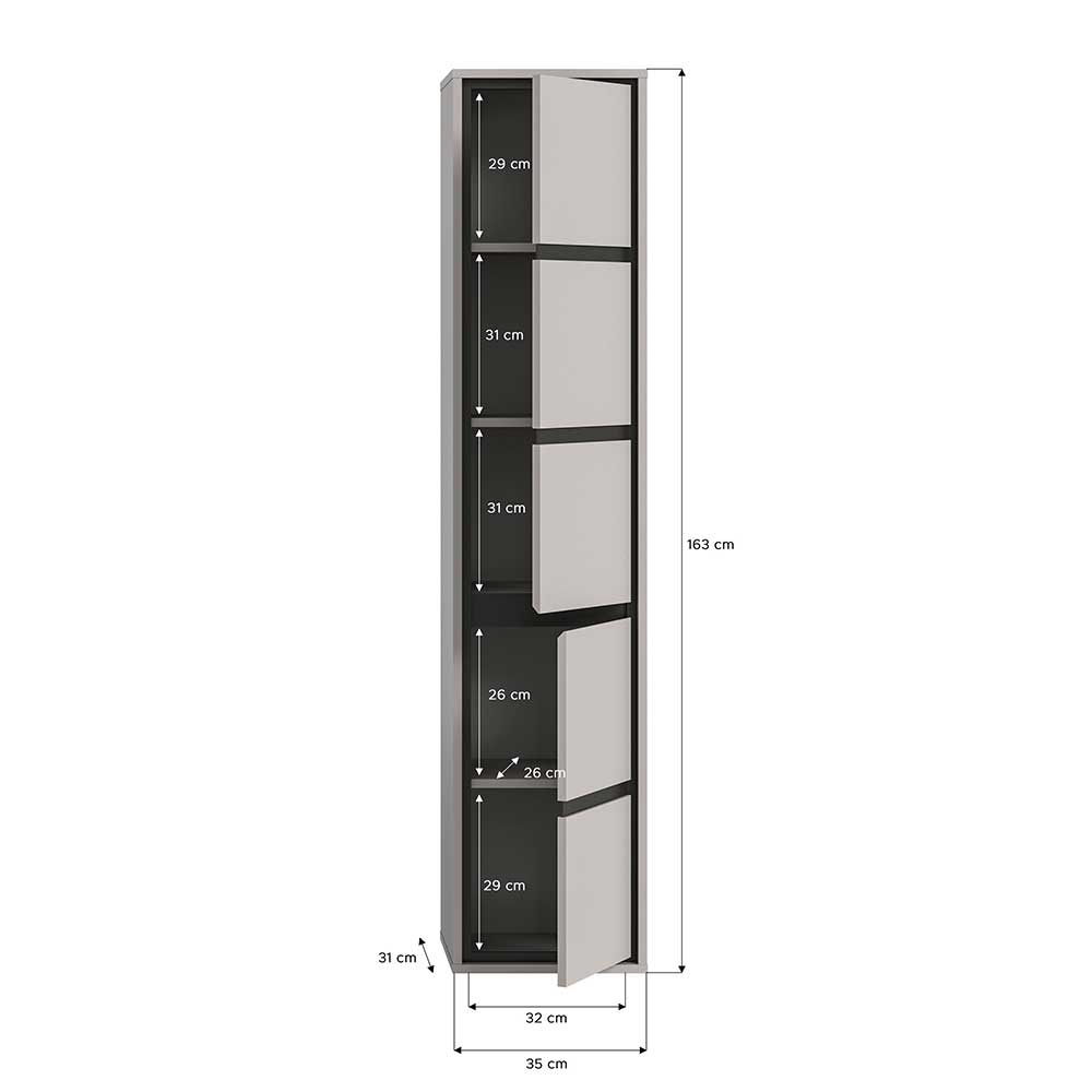 Badezimmer Hochschrank in Grau mit Schwarz - Racapulco