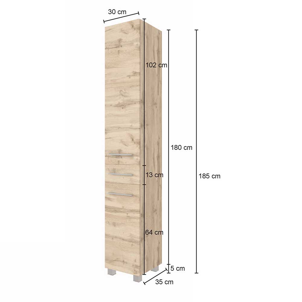 30x180x35 Badezimmer Hochschrank 2-türig - Lemnas