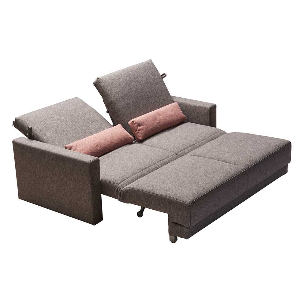 Klappcouch in Grau mit geteilter Rückenlehne Zentra & Kissen Rosa