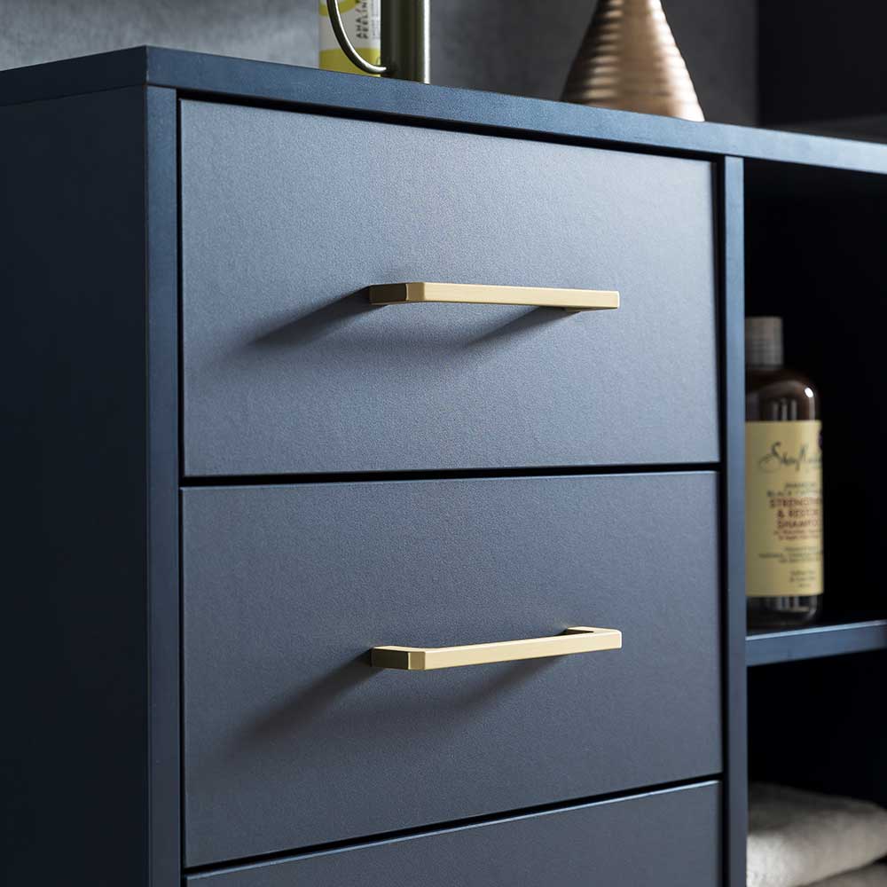 Badezimmer Highboard in Dunkelblau mit Gold - Chinale