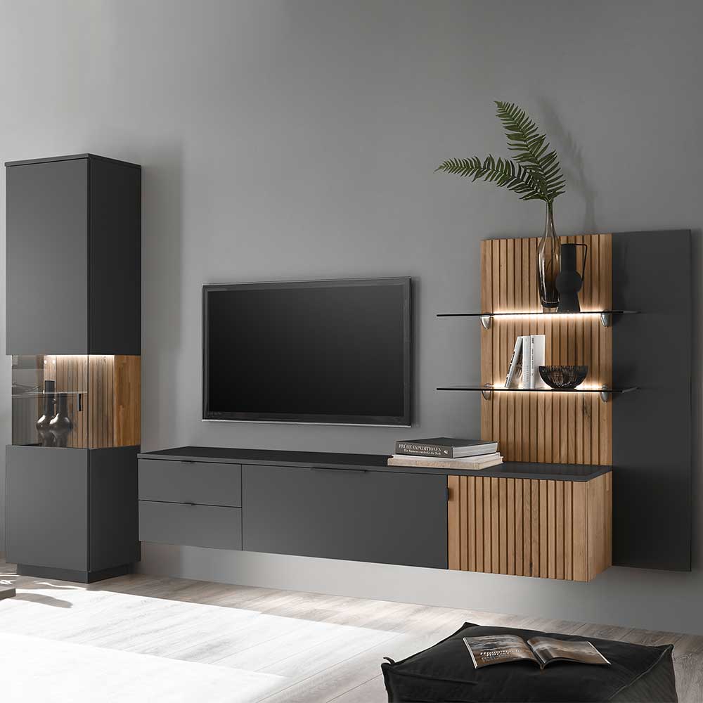 Design TV Anbauwand zweifarbig - Cruzca (dreiteilig)