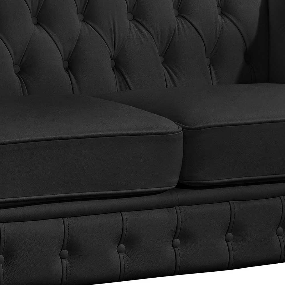 Chesterfield-Sofa in Schwarz Kunstleder - Riscos