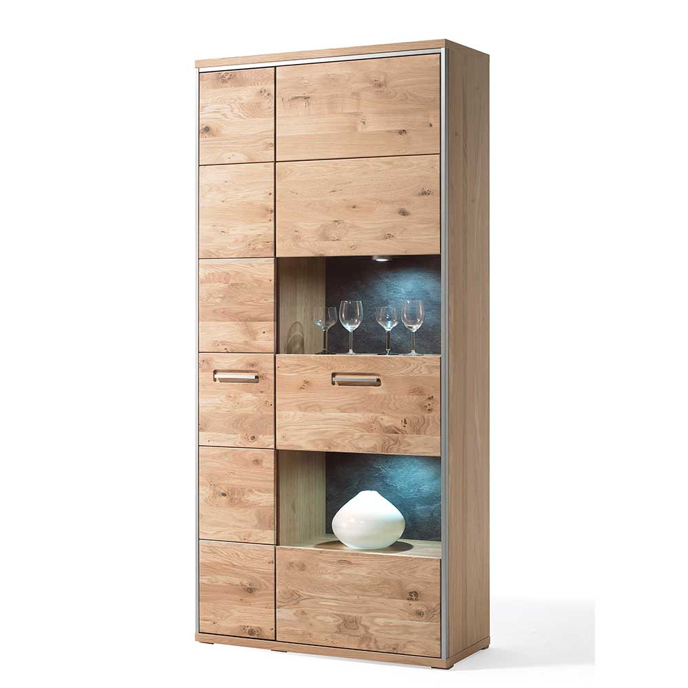 94x201x39 Schrank Vitrine in Eiche Bianco Furnier - Hannica